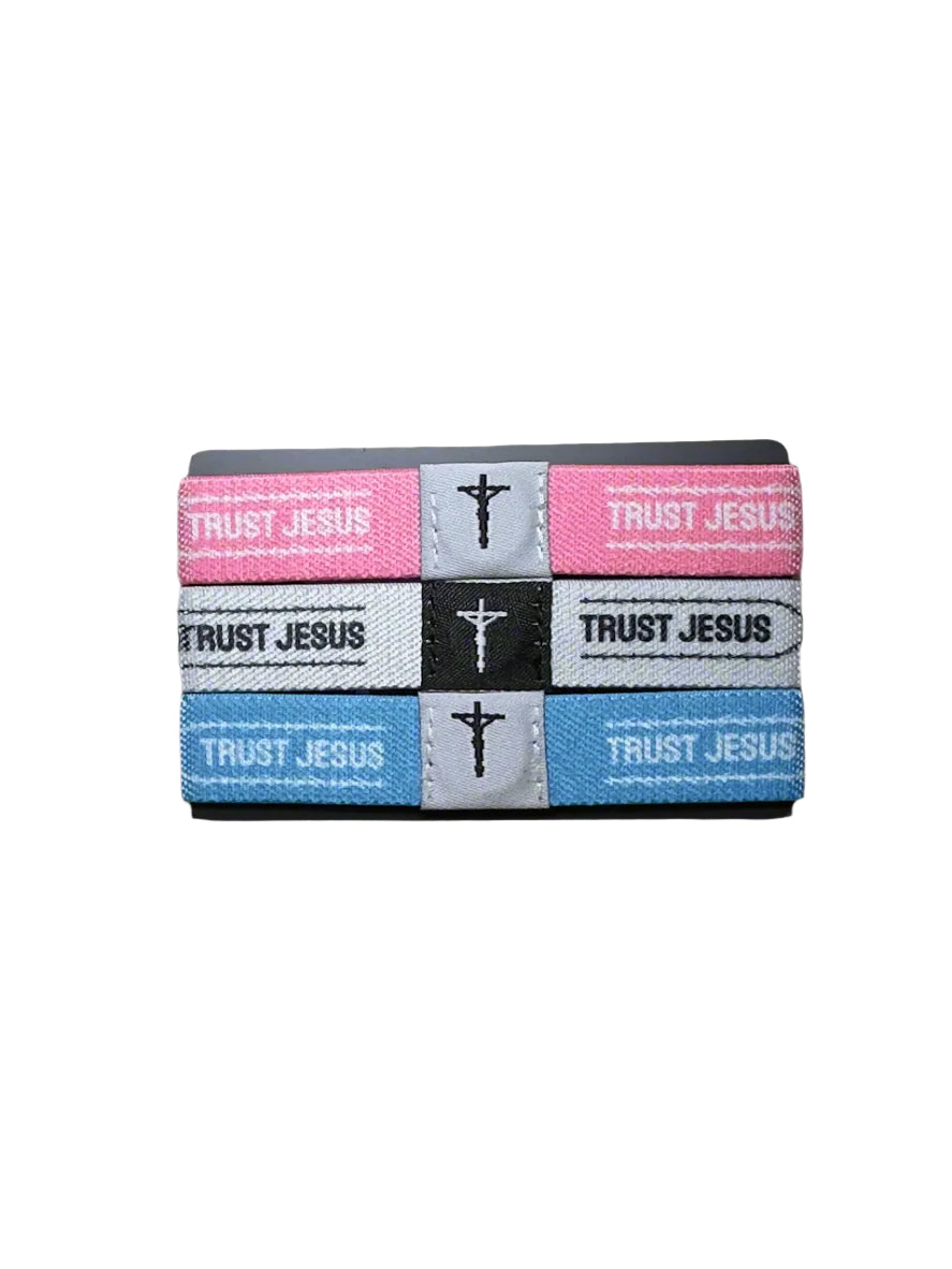 All 3 Color of Christian Daily Bible Verse Wristbands frontside on the card with Philippians 4:13 on it.