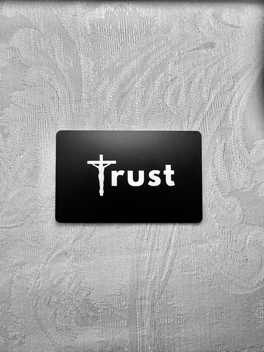 TrustJesusBrand NFC Bible verse card front with Trust logo