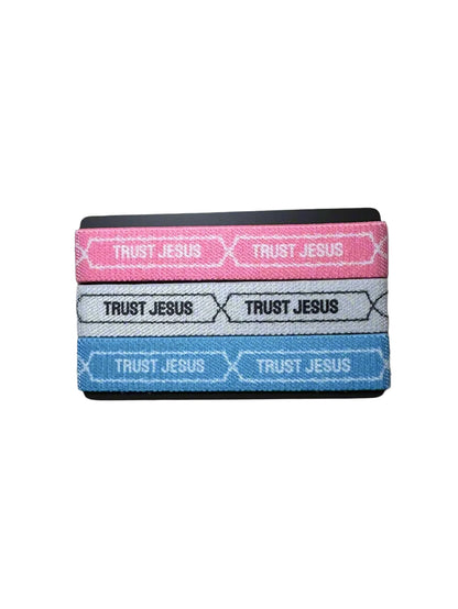 All 3 Color of Christian Daily Bible Verse Wristbands backside on the card with Philippians 4:13 on it.