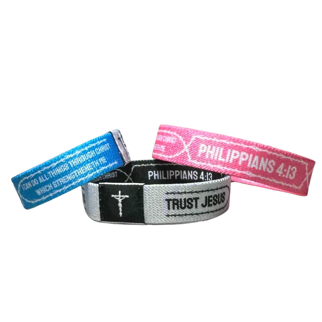All 3 Colors of Christian Daily Bible Verse Wristbands with Philippians 4:13 on it.