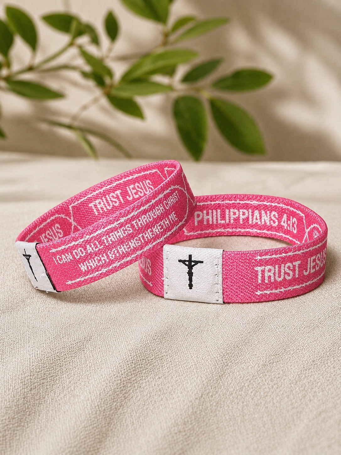 Pink Trust Jesus Christian wristband featuring Philippians 4:13