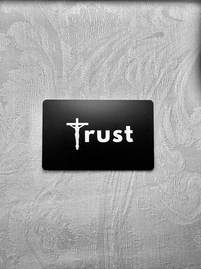 TrustJesusBrand NFC Bible verse card front with Trust logo